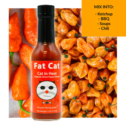 "Cat in Heat" Chipotle Ghost Pepper Blend by Fat Cat Gourmet, Natural Hot Sauce