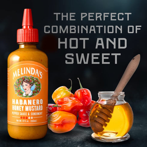 Melinda’s Habanero Honey Mustard - Gourmet Hot Honey Mustard Sauce - Habanero Hot Sauce with Fresh Ingredients, Habanero Peppers, Colombian Honey - Keto, Kosher Hot Sauce- 12 oz, 2 Pack