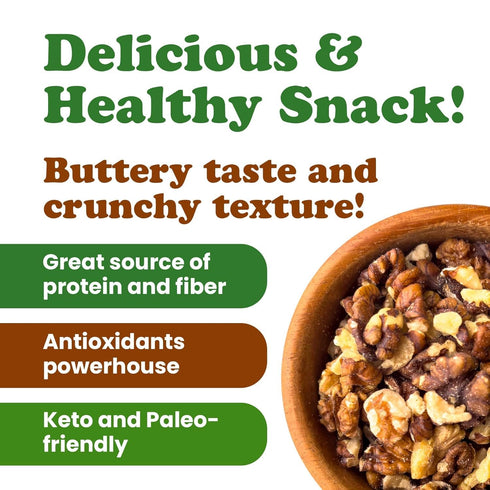 1.5 Packed Food to Live Dry Roasted Walnuts, Pounds Unsalted Nut Pieces. Delicious and Nutritious Snack. Keto and Paleo
