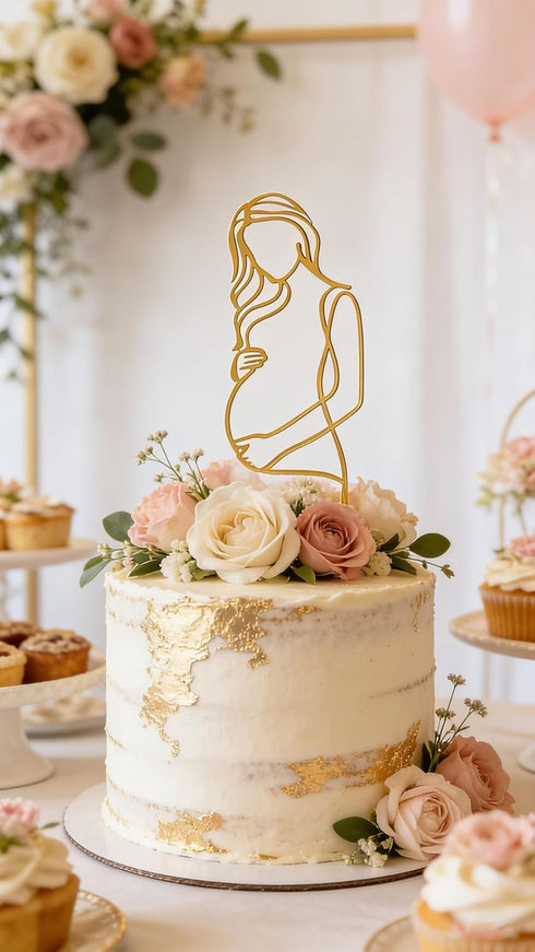 Wkeldr Pregnant Woman Cake Charm,Acrylic Baby Shower Cake Decorations,Pregnant Line Art Cake Charm for Baby Gender