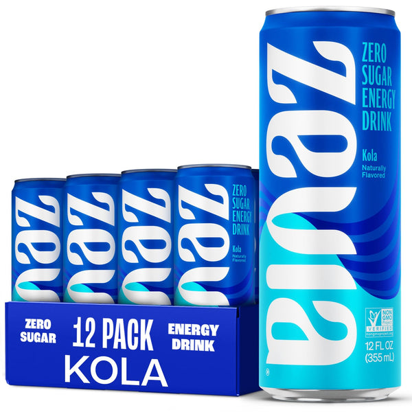 Zevia Zero Sugar Energy Drink, Kola, 12 oz Cans (12-Pack) Naturally Sweetened,