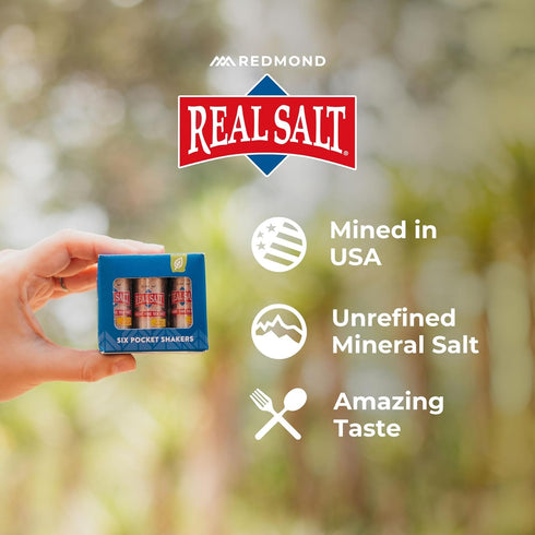 0.21 (6 Pack) Redmond Real Sea Salt - Natural Unrefined Gluten Free Fine, Ounce Pocket Shaker