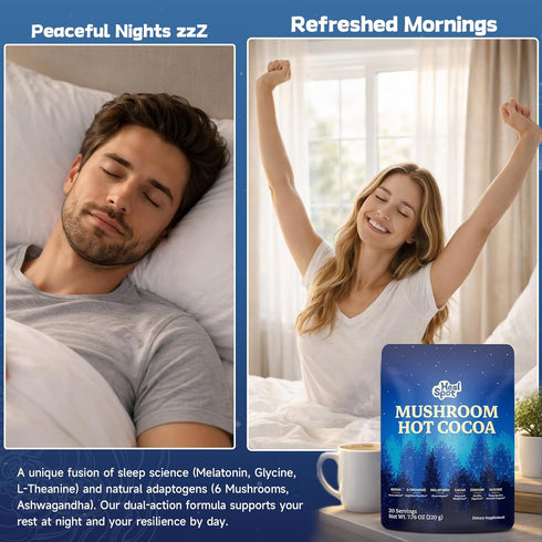 6-Mushroom Immune 7.76 OZ Mushroom Cocoa Sleep Supplement with & Adaptogens, Keto Superfood Hot Chocolate with Reishi