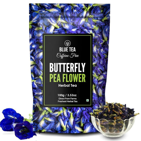 BLUE TEA Butterfly Pea Flower Tea, 3.52 Oz Loose, Antioxidant Rich, Caffeine Free Detox Tea