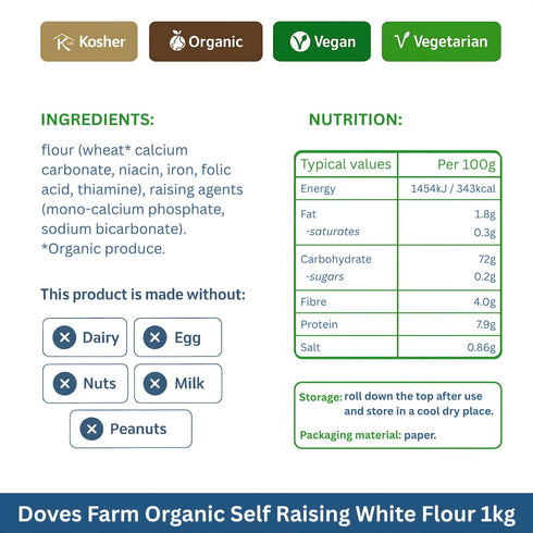 2.2 lb (1 Doves Farm Organic Self Rising Flour kg) - Kosher & Vegan Friendly British Self Raising White Flour
