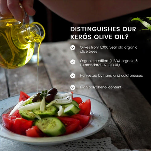1000 500ml Ancient Foods Keros Organic Extra Virgin Olive Oil Cold Pressed Greek EVOO, High Polyphenol Olive Oil from
