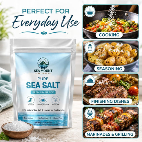 2 lb Pure Sea Salt, Coarse Grain, | Ideal For Salt Grinder Refills I Unrefined & Mineral Rich - SeaMount Naturals