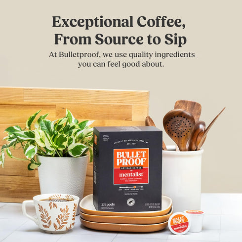24 Count, Bulletproof The Mentalist Medium-Dark Roast Single-Serve Pods, Clean Coffee Tested for Toxins