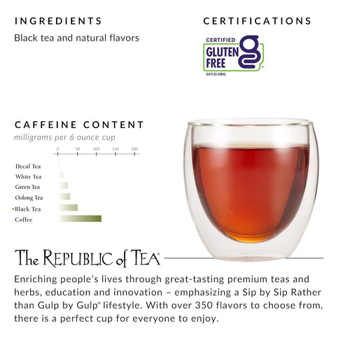 100 The Republic of Tea Vanilla Almond Black Tea Super Refill, Tea Bags, Naturally Caffeinated