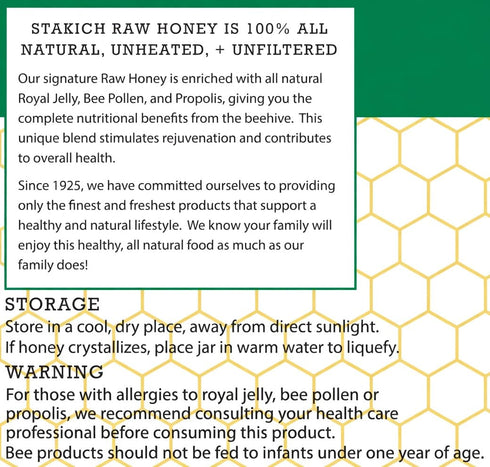 Immune 12 oz (12 oz) Stakich Royal Jelly, Bee Pollen, Propolis Raw Honey - Pure, Unprocessed, Unheated- Support