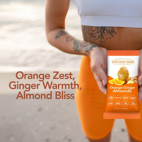 1oz, 8 Pack Earthside Farms Orange Ginger Almonds Low Sugar, Keto-Friendly Candied Almonds Gluten-Free Vegan Snack