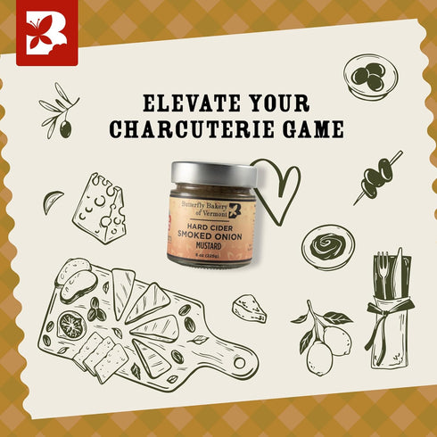 8 oz Butterfly Bakery of Vermont - Hard Cider Smoked Onion Mustard, Sweet & Savory, No-Heat Gourmet Mustard Spread