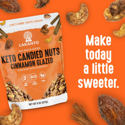 3 Lakanto Candied Nuts Cinnamon Glazed - No Sugar Added, Sweetened with Monk Fruit, Net Carbs, Keto Diet Friendly