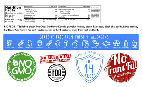 5 2 LBS 14 Gerbs Super Seed Granola, - Top Food Allergy Free & Non GMO - Keto Safe &Unsulfured - Pumpkin, Sunflower