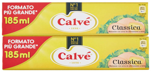 Calv : "Classica" Gluten Free Italian Mayonnaise 185ml Tube Pack of 2 [