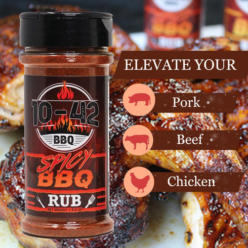 10-42 5.5 oz Spicy BBQ Rub Seasoning (NO MSG, Low Sodium) - All natural, Hot BBQ Rub | Meat Grilling Spicy Dry Rub |