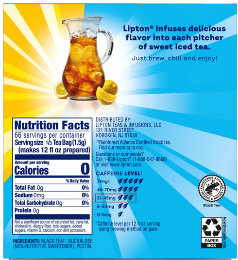 22 (Pack 3) Lipton Southern Sweet Tea Iced Tea Drink Mix Family Size Tea Bags