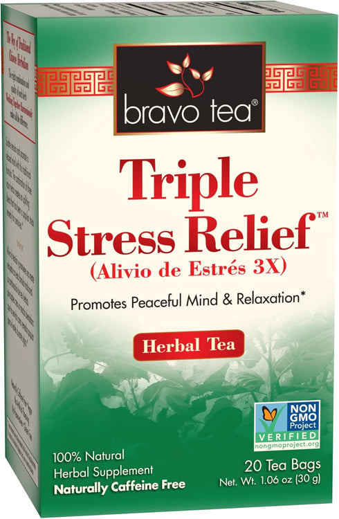 Bravo Tea Triple Stress Relief Herbal Tea Caffeine Free, 20 Tea Bags,