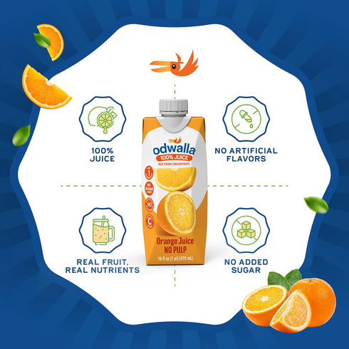 100% 16 oz (12 Pack) Odwalla Pure Orange Juice No Pulp Hand-Picked OJ Juice - Vitamin C - No Sugar Added, No Artificial