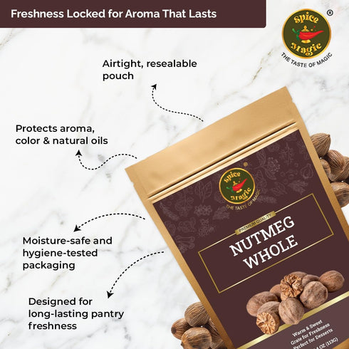 4oz (113G) 100% Spice Magic Nutmeg Whole | Gluten Free, Vegan and Non-GMO, Natural I Perfect for Coffee, Tea, Hot