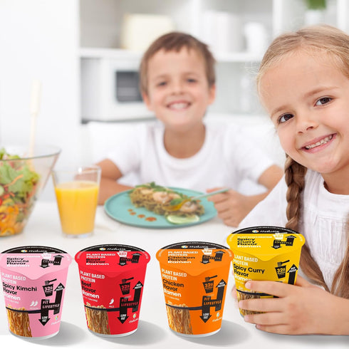 Pack, 6-Pack 32g Hethstia High Protein Ramen Variety Instant Vegan Noodle Soup Cups Chicken, Beef, Spicy Curry, Kimchi