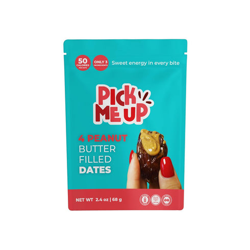 Pick Me Up Snacks Organic Medjool Dates, Pitted and Filled with Creamy Peanut Butter 4 Dates