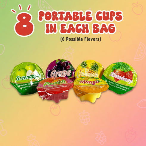 Pocas 6-Pack 8 9.87 Oz Josh Bosh Juicy Chew Assorted Fruit Jellies Various Fruity Flavors, Individual Cups per Bag