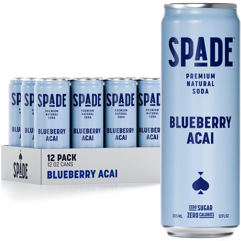 Spade Soda Blueberry Acai 12 Pack, Premium All-Natural, No Sugar, No Calories,