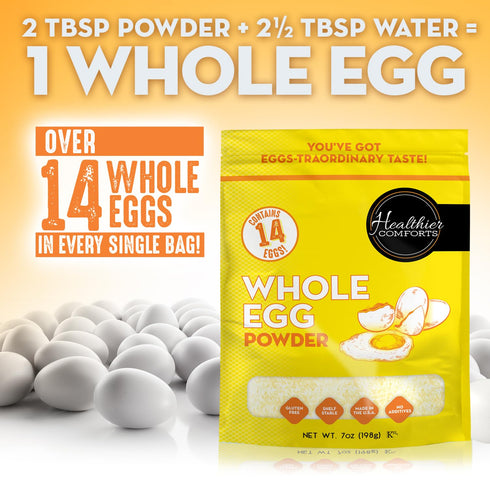 (7 oz) Healthier Comforts Whole Egg Powder | Pure Dried Whole Eggs | Pasteurized, Ready to Eat | Gluten Free, Made