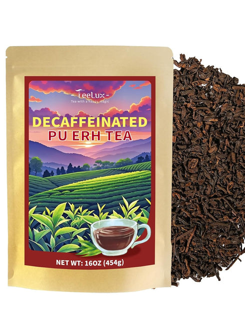 TeeLux Decaf Pu erh Tea Loose Leaf, Naturally Aged Yunnan Decaffeinated Ripe