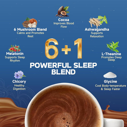 6-Mushroom Immune 7.76 OZ Mushroom Cocoa Sleep Supplement with & Adaptogens, Keto Superfood Hot Chocolate with Reishi