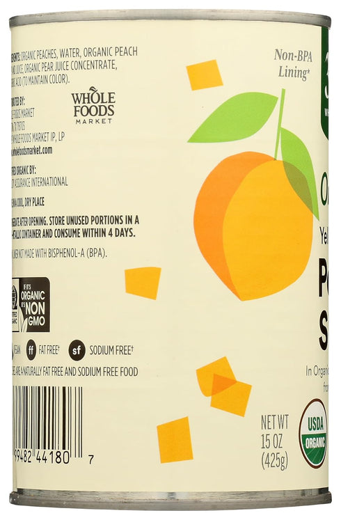 365 15 by Whole Foods Market, Organic Yellow Cling Peach Slices, Ounce