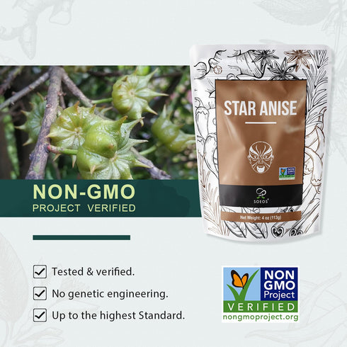 Soeos Star Anise - 4 Ounce Whole Star Anise Seeds for Baking and Tea, NON-GMO Verified