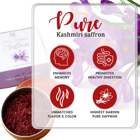 (5.0 Pack) Pure Saffron Threads Gram Tin Handpicked Kashmiri Saffron, All-Red Tips with Strong Aroma & Rich Flavor