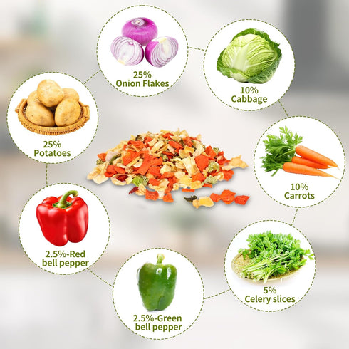 16 oz, Besway Dehydrated Vegetables Potatoes, Carrots, Onion Flakes, Cabbage, Celery, Bell Peppers, Perfect for Soups