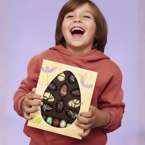 20 60% 7 oz Andy Anand Praline-Filled Chocolate Eggs Gift Box - Pieces, Cacao European Chocolate with Creamy Hazelnut