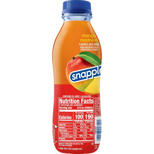 16 oz Pack 12 Snapple Mango Madness Flavored Juice Drink, fl recycled plastic bottle