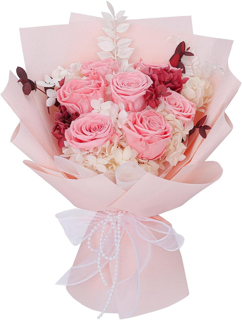 NIUBILITY Preserved Flowers Bouquet, Pink Rose Flowers Gift for Valentine's Day, Mother's Day, Anniversary, Birthday