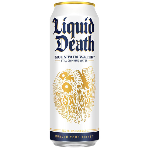 19.2 Oz (Pack 12) Liquid Death Still Mountain Water, Real Mountain Source, Ice-Cold Cans, Infinitely Recyclable, King