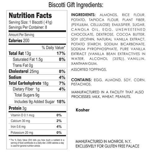 (8 Count) Gluten Free Palace Biscotti Gift Basket Assorted Gluten Free Mother's Day Biscotti Cookies for Mom & Wife