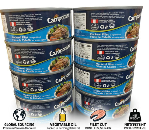 Generic 5.3 oz, Pack 8 Campomar Mackerel Fillet in Vegetable Oil, Product of Peru, of Cans