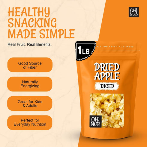 1 lb Packed Oh! Nuts Dried Apple - - Dried Fruit Diced - No Added Sugar - Dehydrated Fruit Bites - in New York Zip-Seal