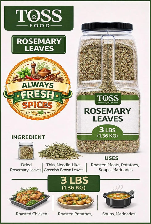3 LB TOSS Dried Rosemary Leaves, Herbs Perfect for Seasoning and Spices Blends for Grilling and Cooking