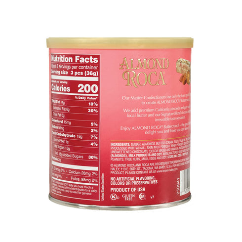 Pack 1 10oz Almond Roca of - Individually Wrapped Chocolate Candy Cannister - Original Buttercrunch Toffee with Almonds