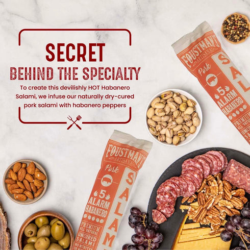 5 8 Oz (Pack 2) Foustman's Salami Pork Alarm Habanero Artisanal, Nitrate-Free, Naturally Cured, Gluten-Free