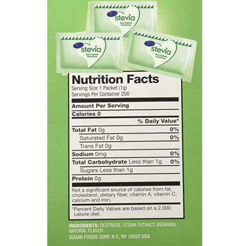 Vallary 200 Packets Zero Calorie Sweetener Green Stevia | Natural Sugar Substitute | Keto, Kosher, Gluten-Free