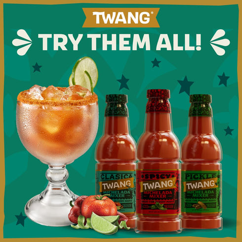 16 (Pack 6) Twang Spicy Michelada Mix, Craft Cocktail Mixer, Made with Tomatoes, Lime Juice, Organic Worcestershire