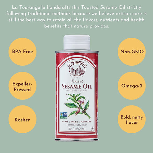 La Tourangelle Toasted Sesame Oil, Great for Cooking, Add to Noodles, Stir-Fry, Vegetables, 16.9 Fl Oz