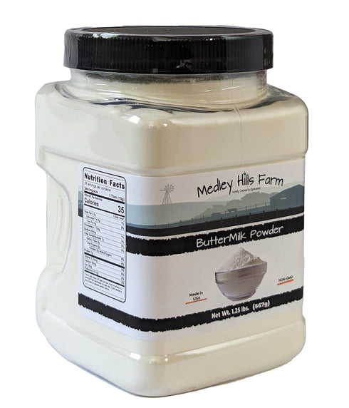 Buttermilk Powder by Medley hills farm 1.25 lbs. in Reusable Container - Perfect powdered buttermilk for baking- Perfect for Bread, Biscuits, Pancakes, Cakes and Salad Dressing - Non-GMO - Kosher - Made in USA