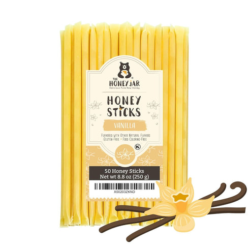 The Honey Jar Vanilla Flavored Honey Sticks - Pure Honey Straws for Tea, Coffee, 50 Count